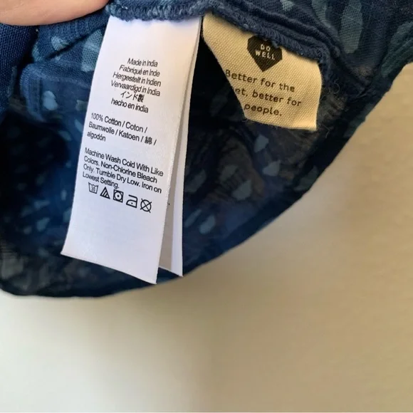 Madewell Shirred Top Indigo Blockprint XS - Picture 4 of 6